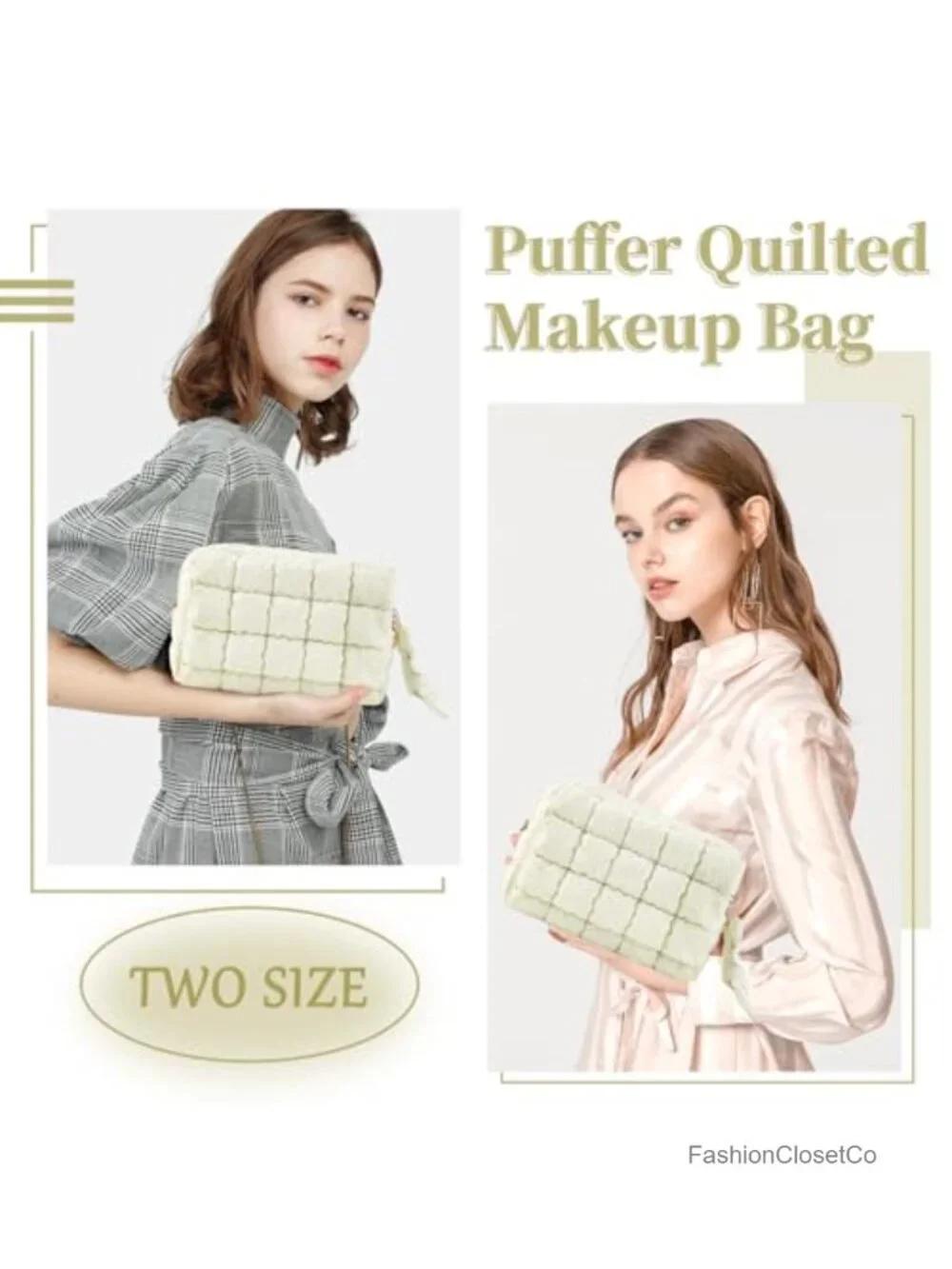 Quilted Puffy Makeup Bag Cosmetic Travel Toiletry Organizer Pouch with Zipper